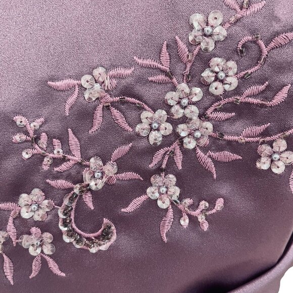 Davids Bridal Plum Strapless Gown 10 Formal Dress Beaded Satin Wedding Guest - Picture 10 of 13